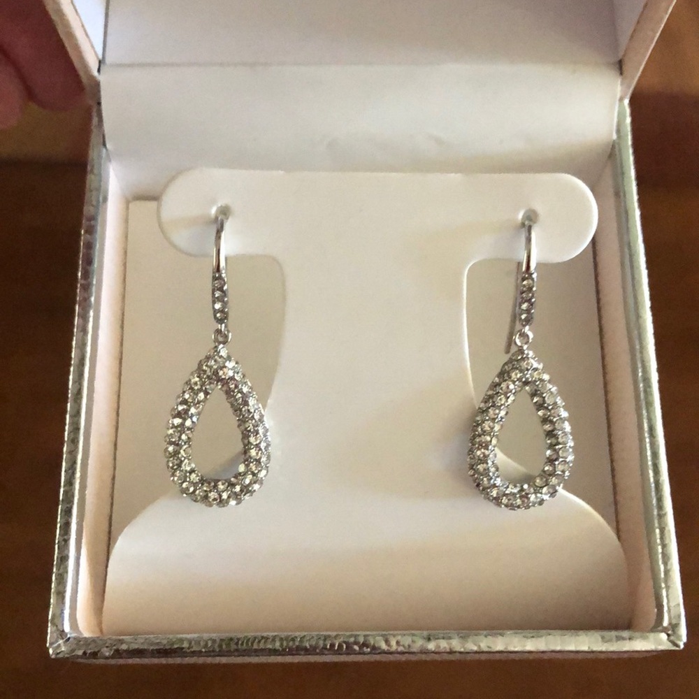 Fine silver plated stainless steel genuine crystal dangle earrings